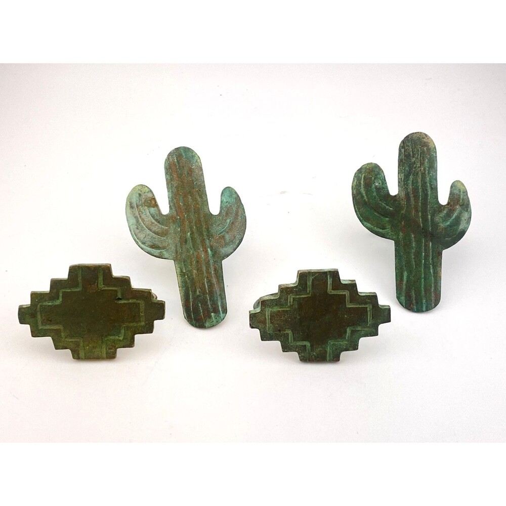 4pc Southwestern Design Vintage Napkin Rings Aged Copper Geometric Cactus Aztec